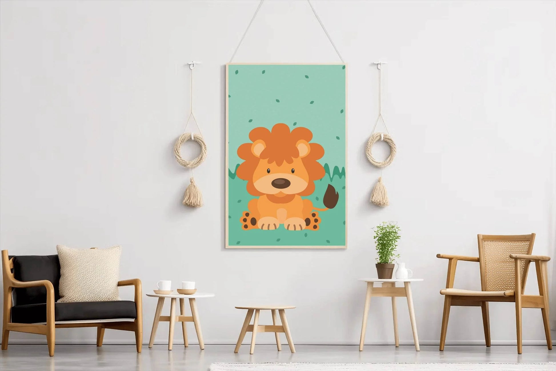 Cartoonish Little Lion Sitting on Grass - beink online art store