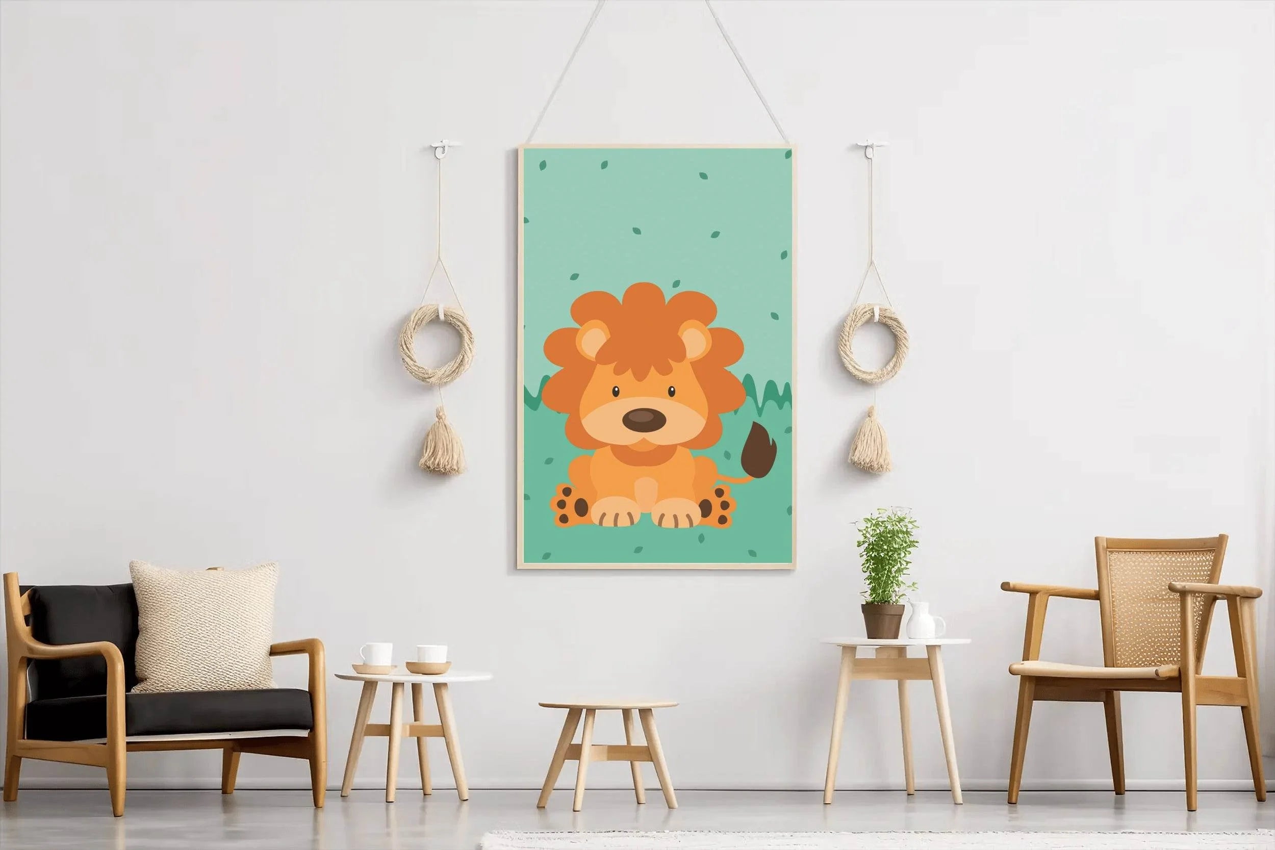 Cartoonish Little Lion Sitting on Grass - beink online art store