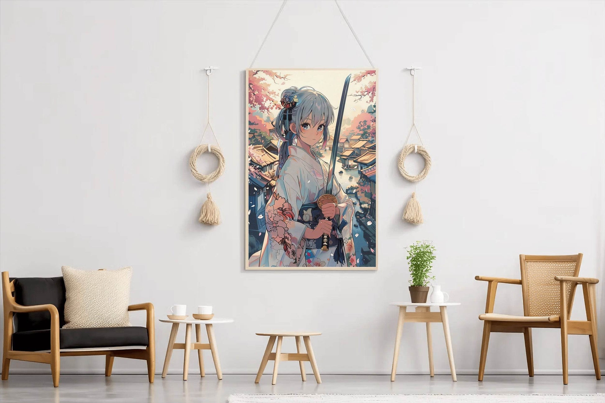 Girl Wearing Kimono Japanese Traditional in Garden Anime Wall Art - beink online art store