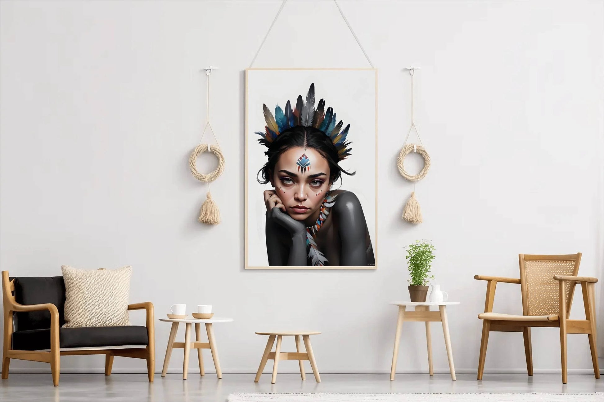 Native American Woman with Feather Wall Art - beink online art store