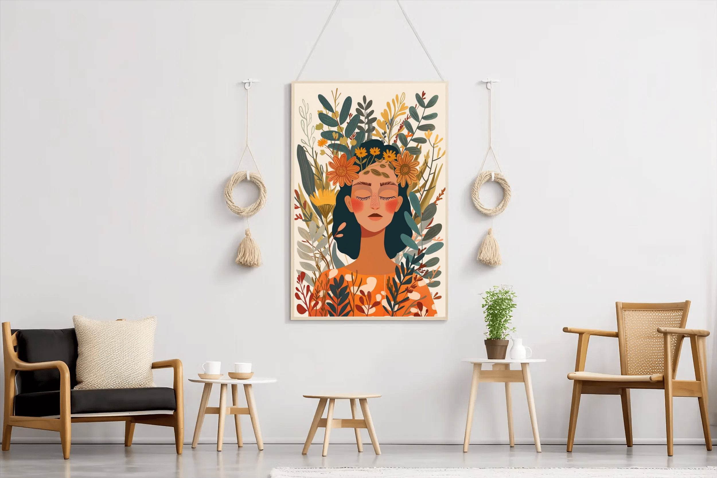 Woman with a Flower Crown on Her Head ArtWork - beink online art store