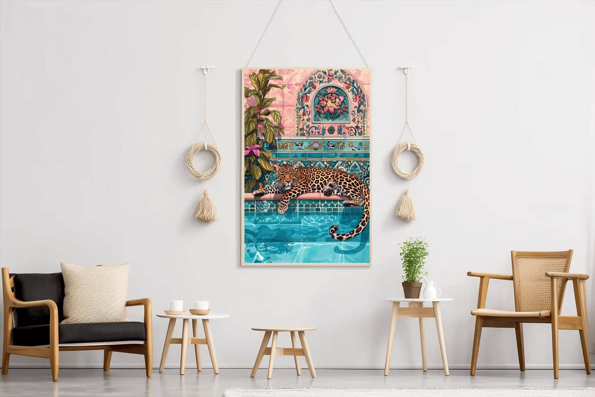 Painting of a Leopard Near Pool with Plants - beink online art store