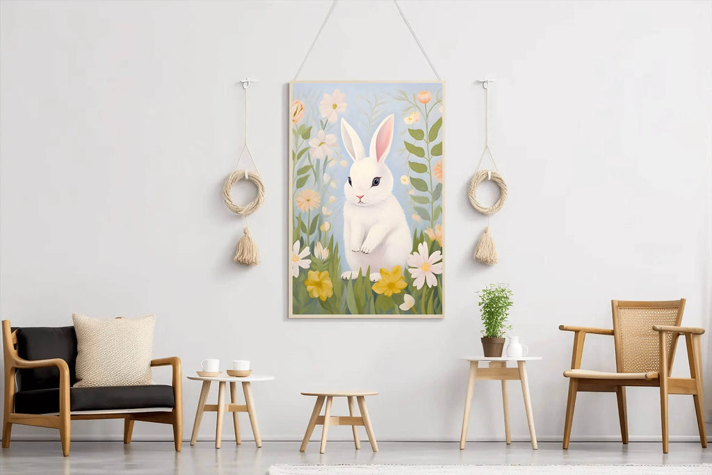 Drawing of Rabbit Sitting on the Grass - beink online art store