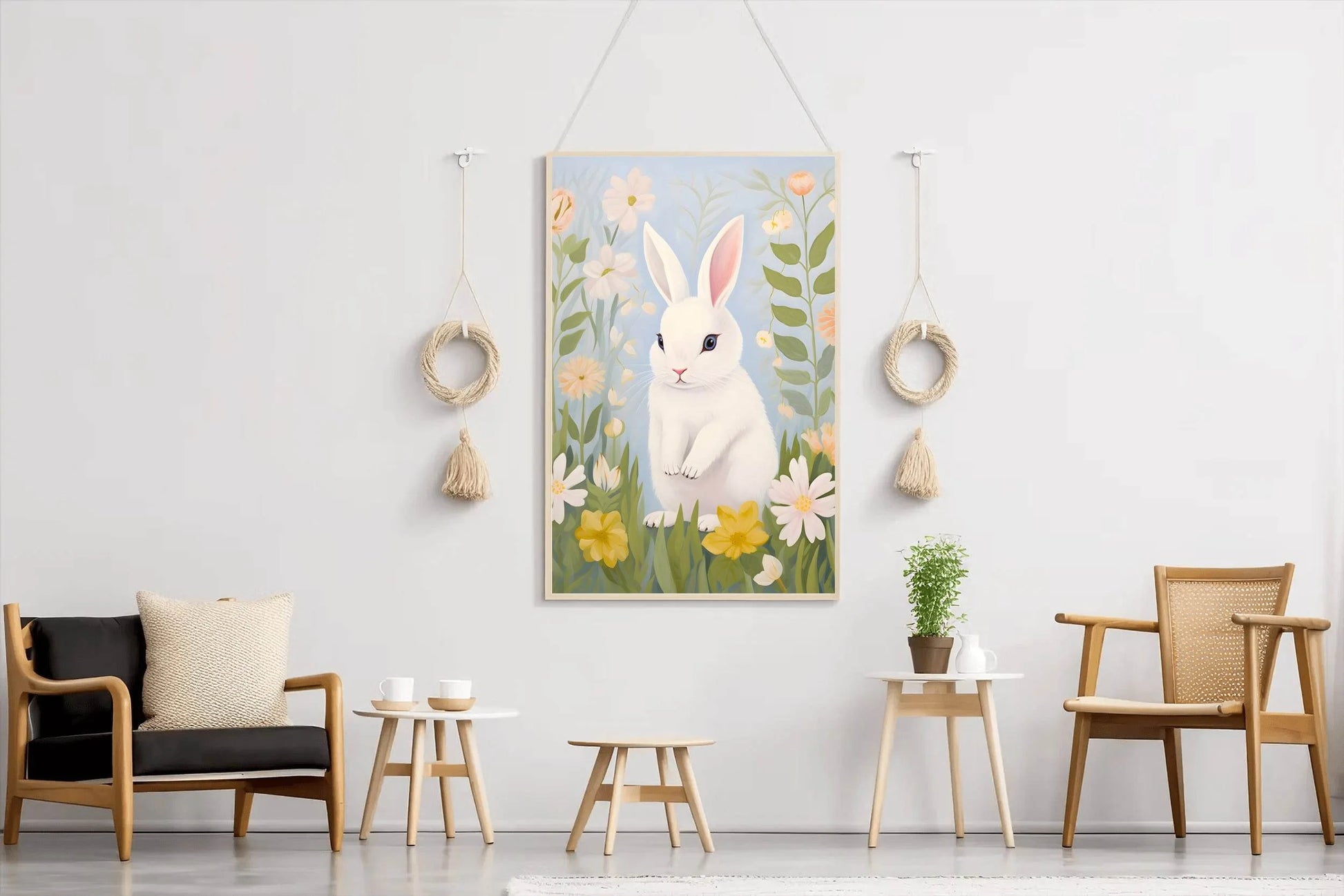 Drawing of Rabbit Sitting on the Grass - beink online art store