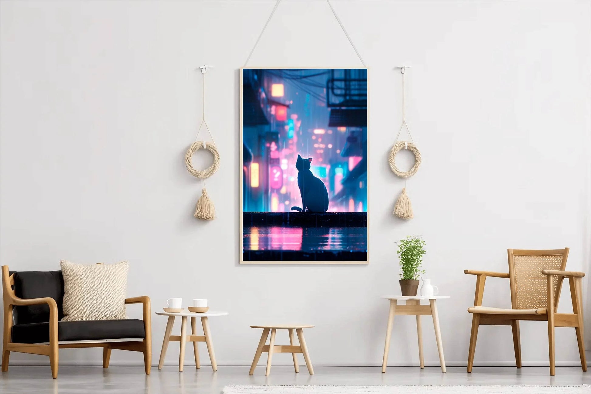 Cat In Cyberpunk City Anime Wall Art - beink online art store