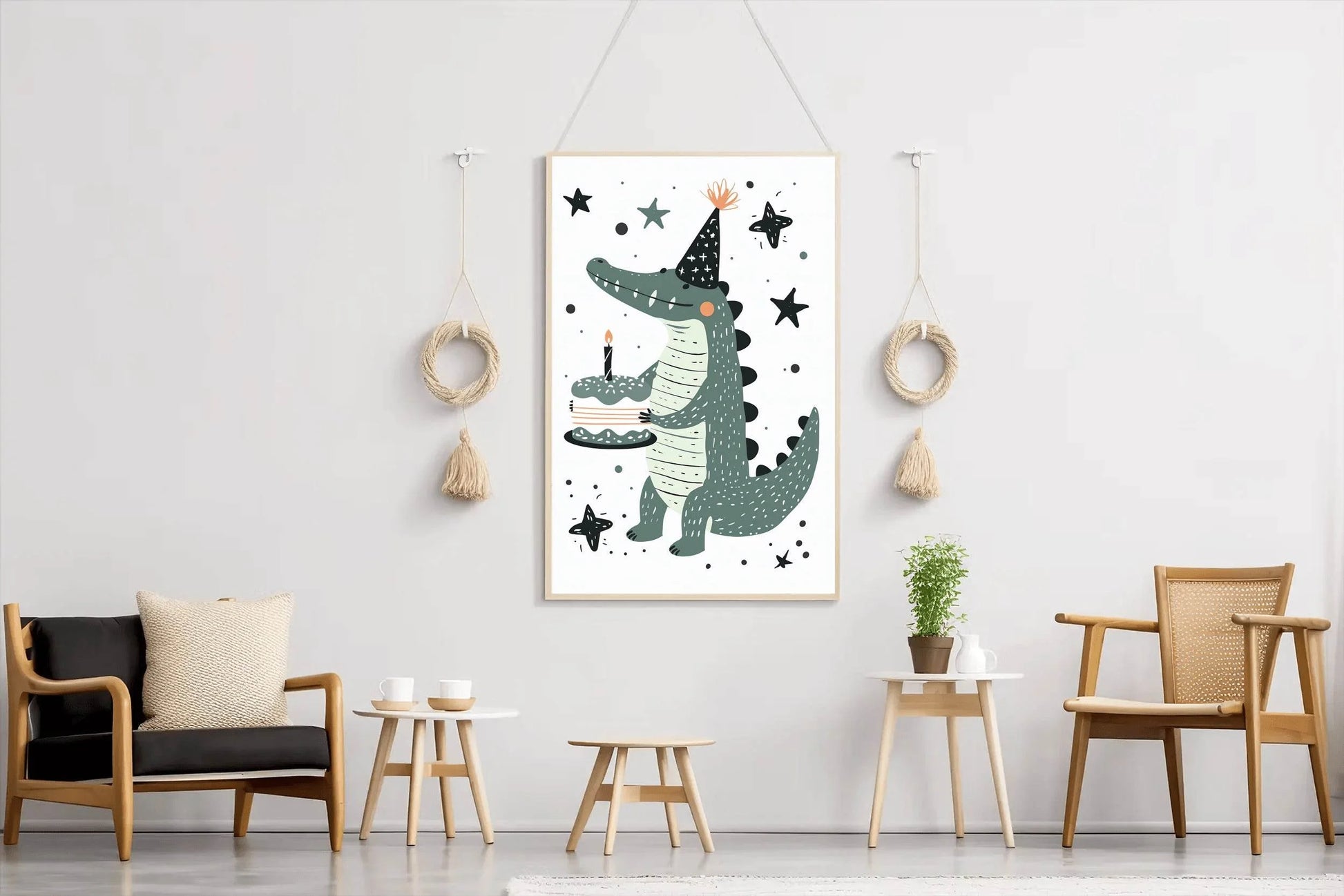 Cartoon Alligator Holding Cake Wall Art - beink online art store