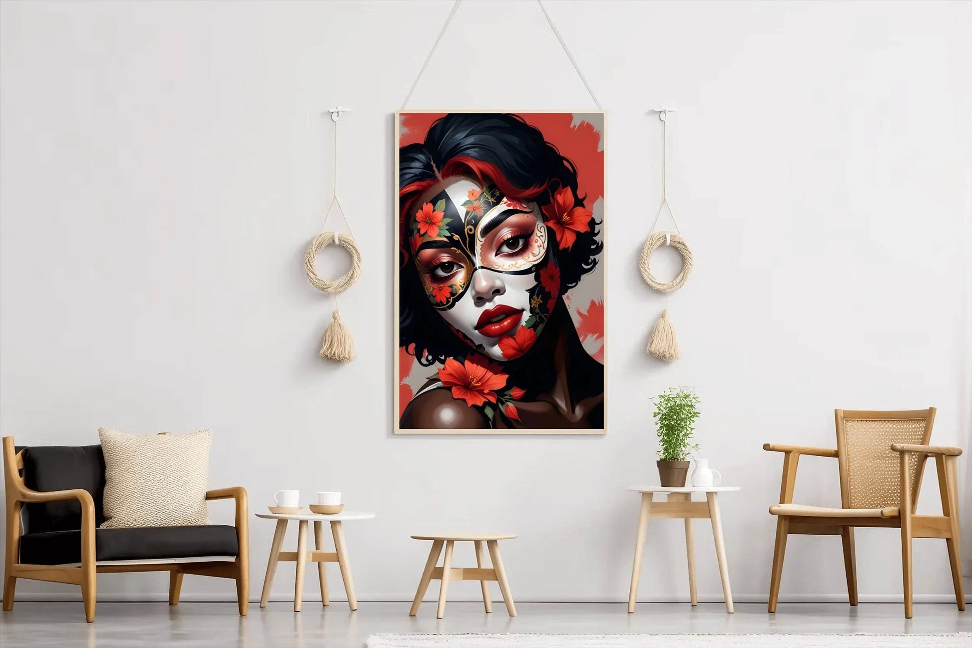 Lady Wearing Flower Mask Wall Art - beink online art store