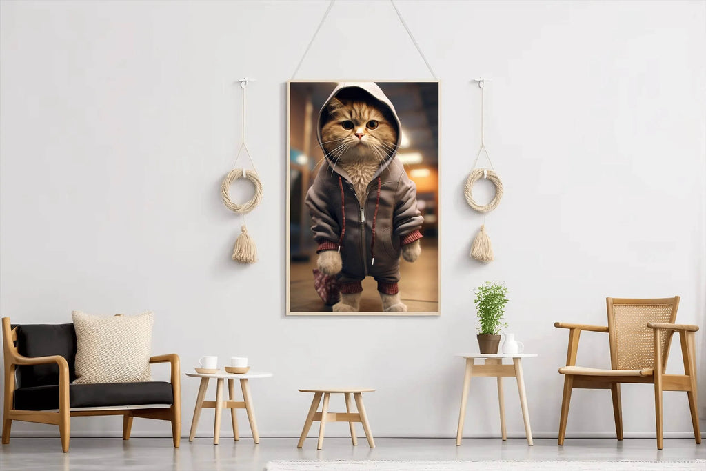 Cute Cat Wearing Jacket Animal Wall Art - beink online art store
