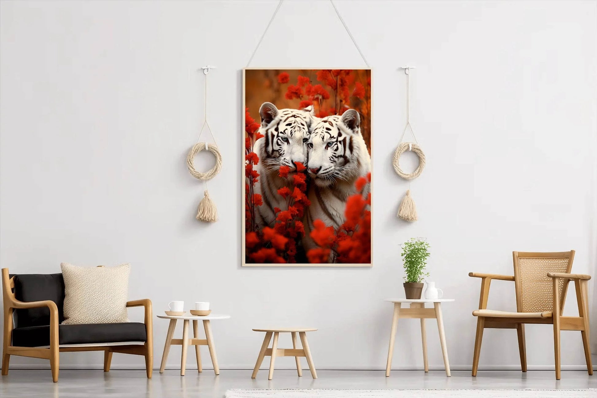 Wild White Tiger With Leaves Wall Art - beink online art store