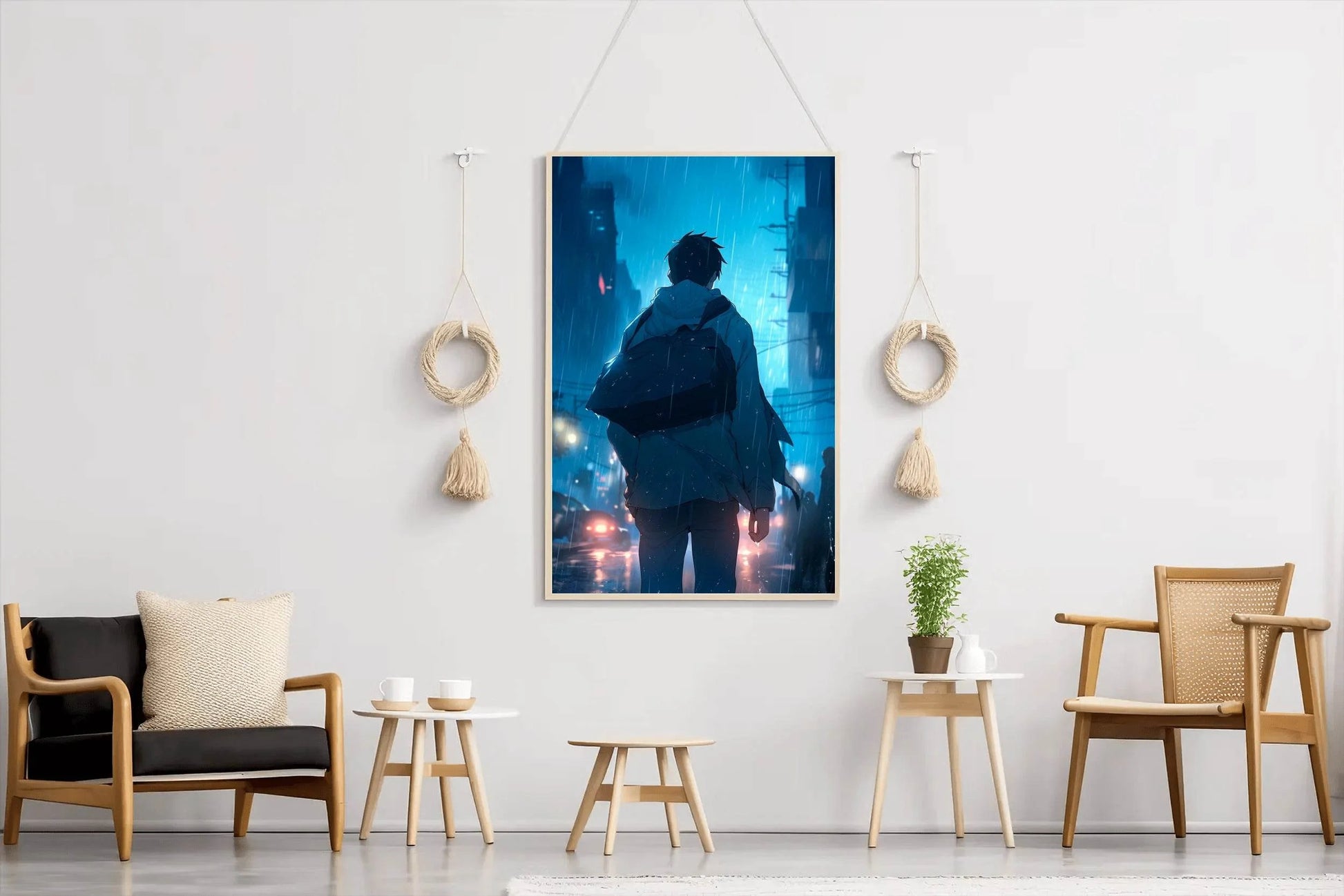 A Person in the rain Anime Boy Standing in Rain Anime Wall Art - beink online art store