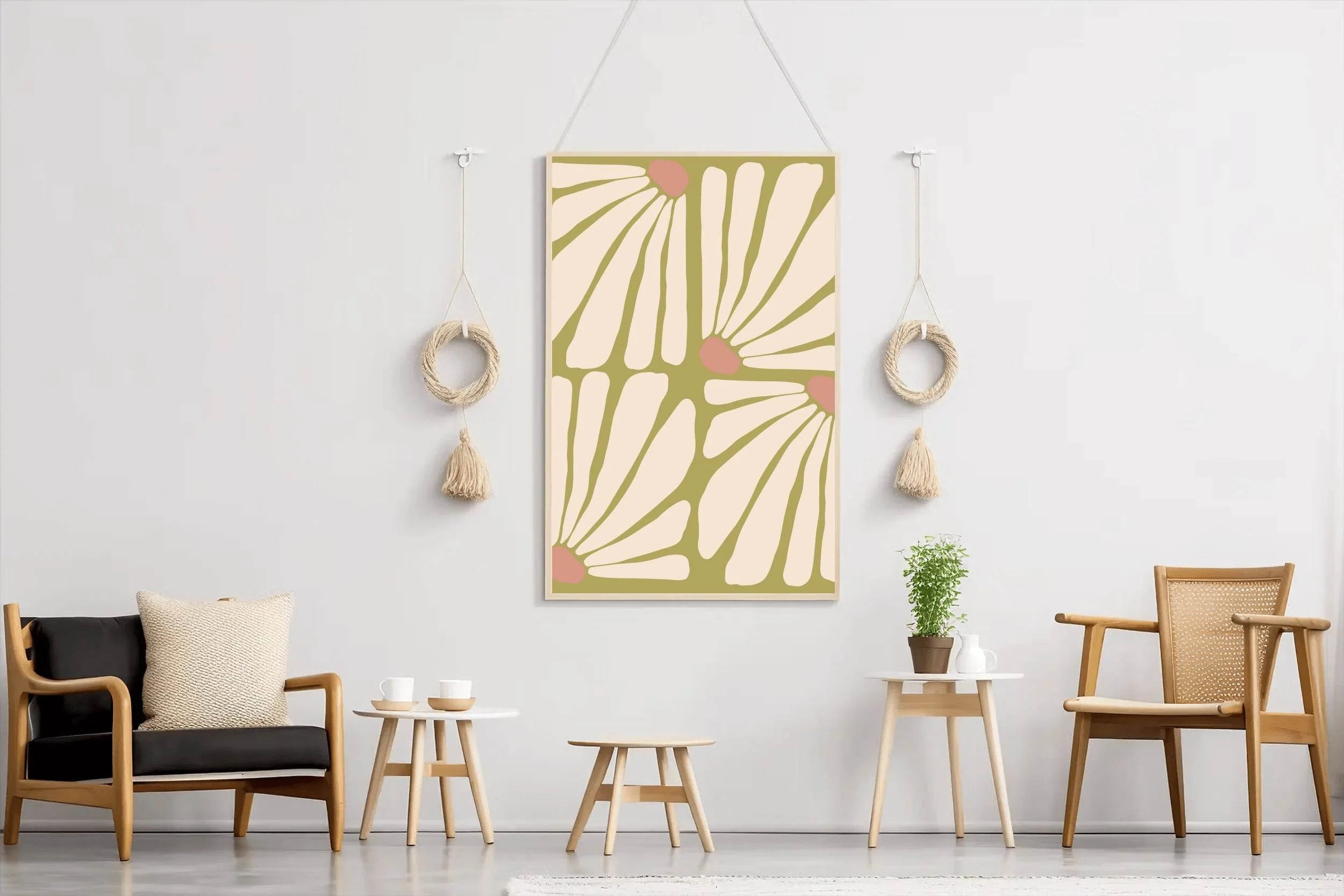 Pattern of Stylized Flowers with White Petals and Pink Centers ArtWork - beink online art store