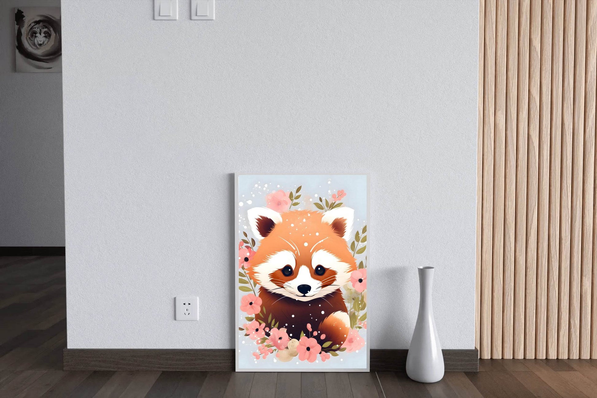 Cute Red Panda Watching the Flowers - beink online art store