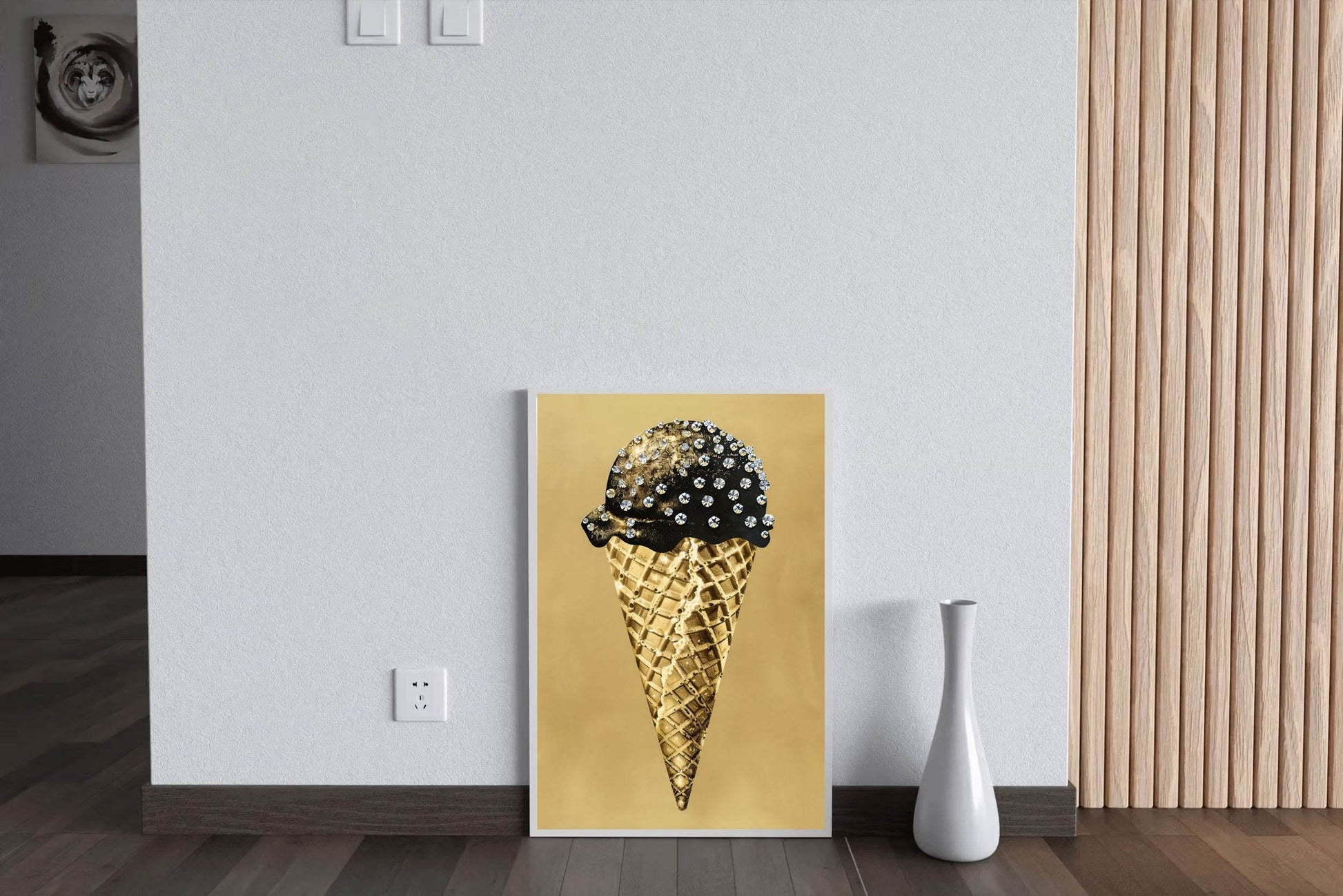 Black And Gold Ice Cream Cone Wall Art - beink online art store