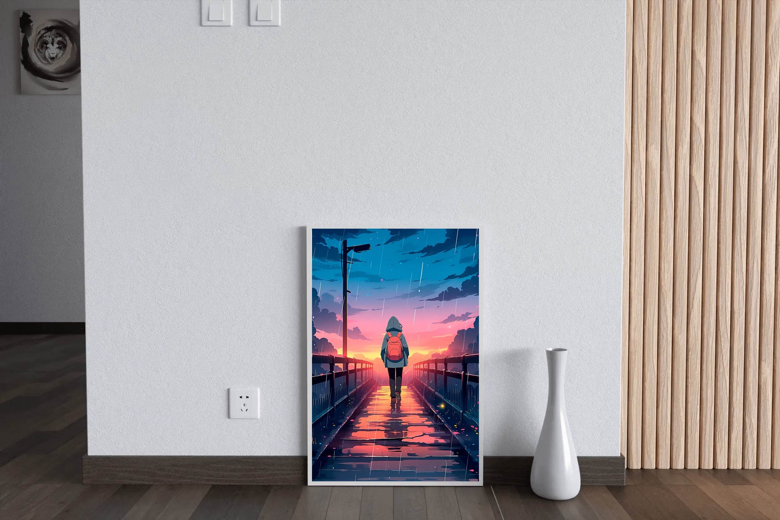 Anime Girl Walking In The Rain Wall Art - beink online art store