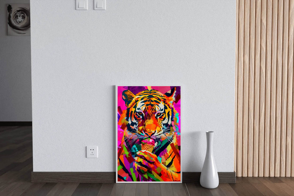 Colorful Tiger Having Ice cream Wall Art - beink online art store