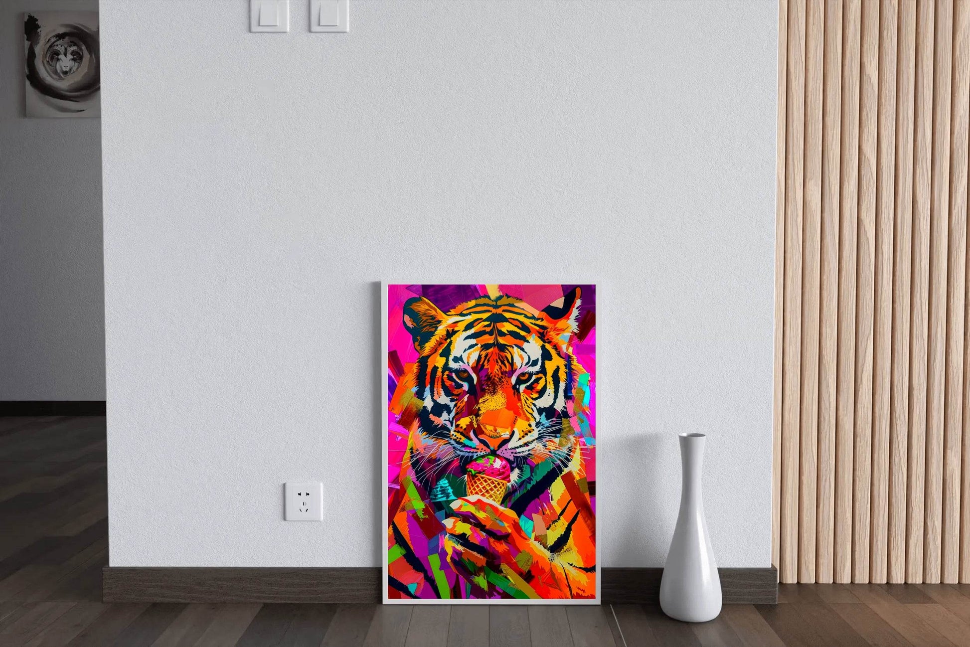 Colorful Tiger Having Ice cream Wall Art - beink online art store