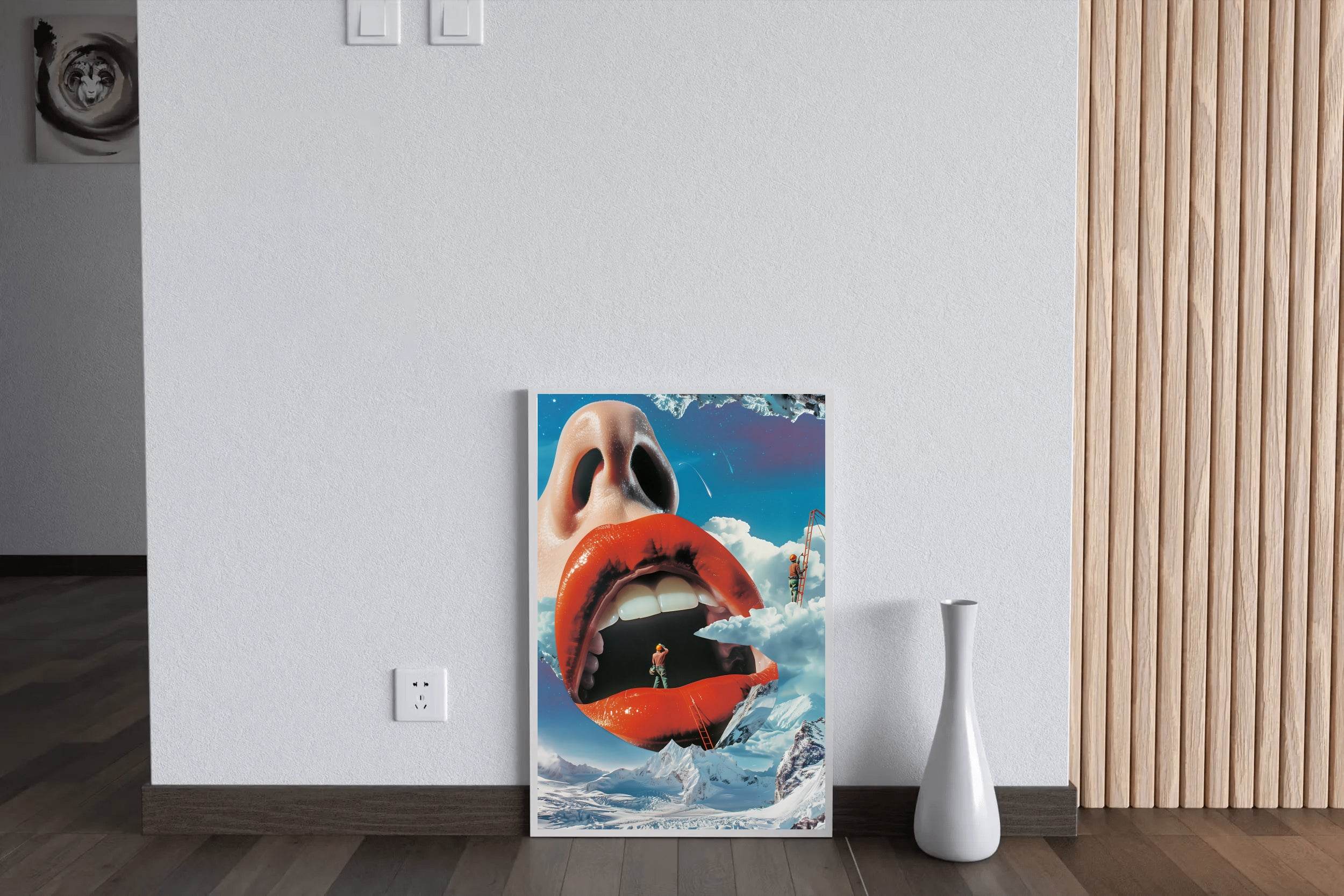 Background of a Woman Mouth in Snowy Mountain Wall Art - beink online art store