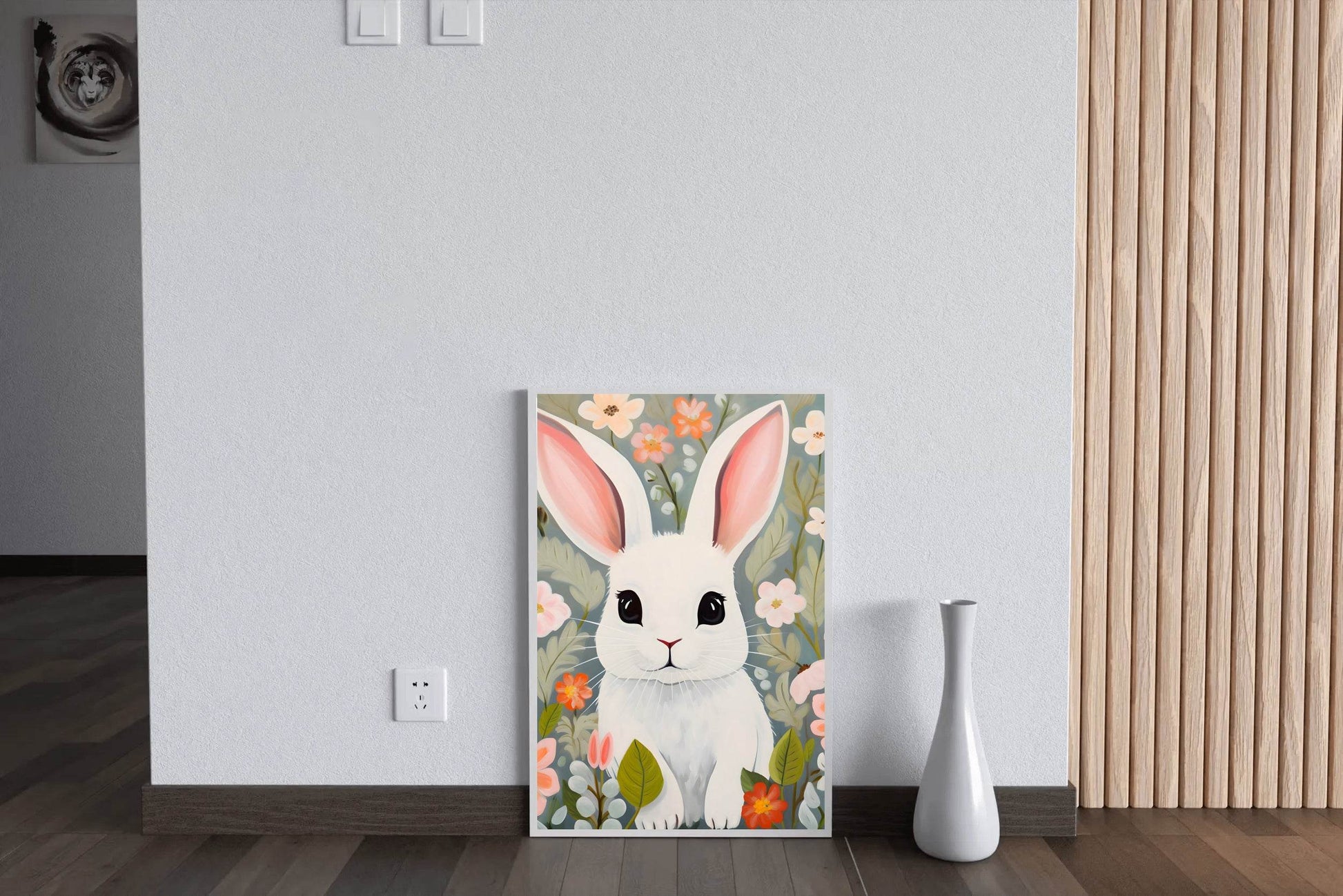 Cartoonish Painting of White Bunny - beink online art store