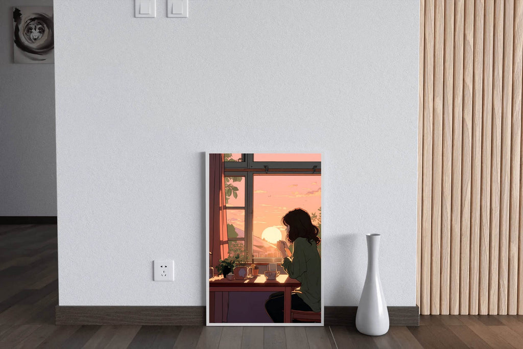 Lifestyle Scene with Girl Doing Regular Tasks in Anime Style Wall Art - beink online art store