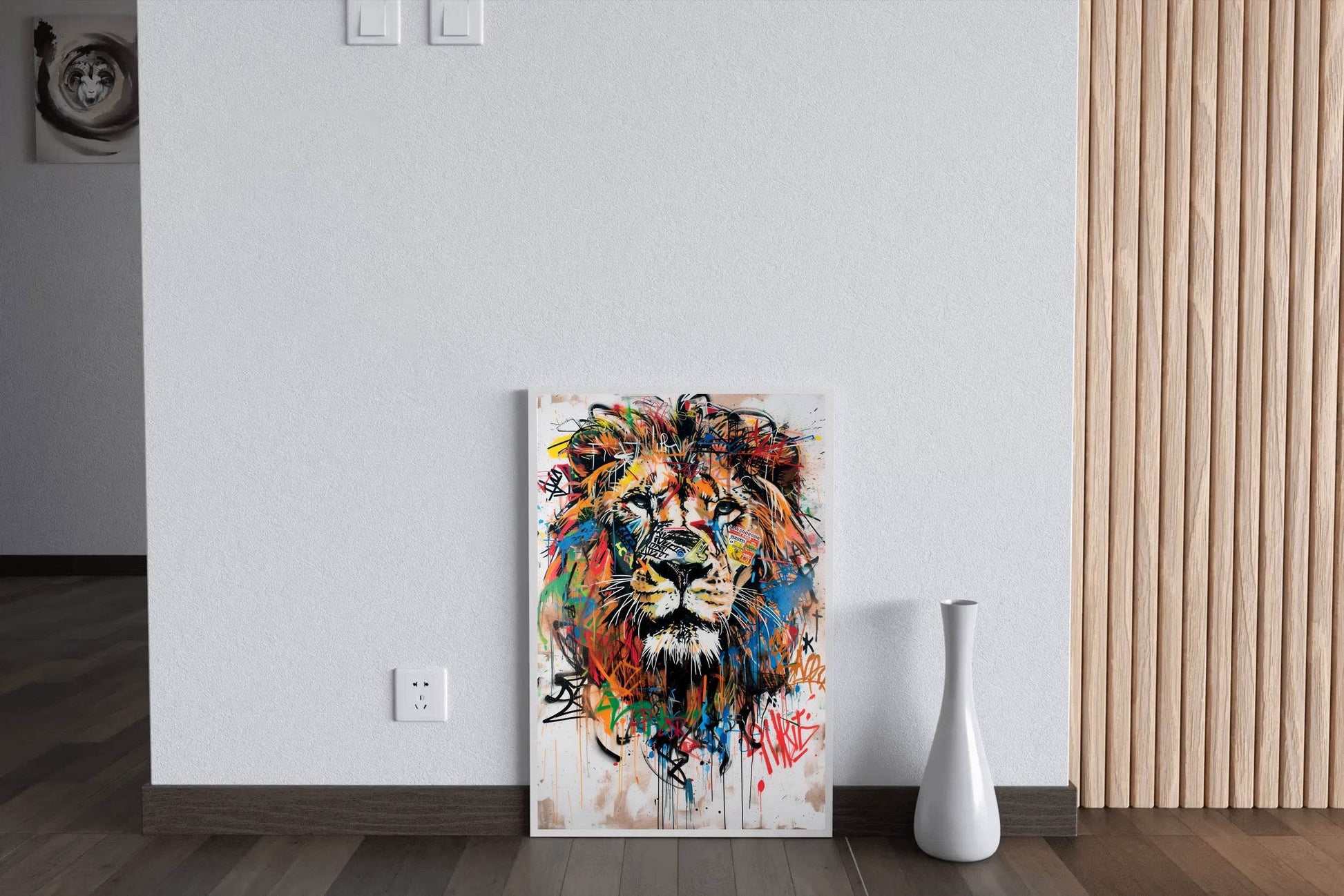 Painting of a Lion With Colorful Paint Wall Art - beink online art store