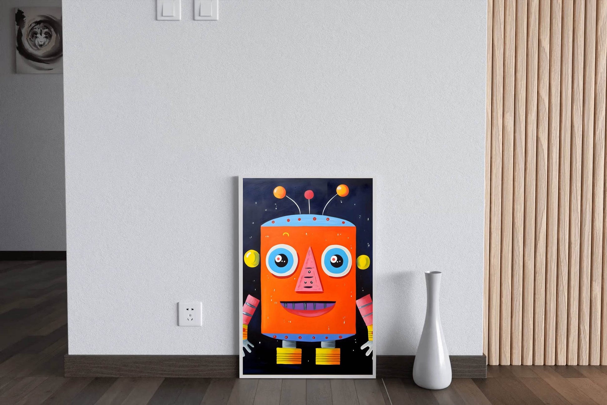 Paper Drawing of Red Smiling Robot - beink online art store