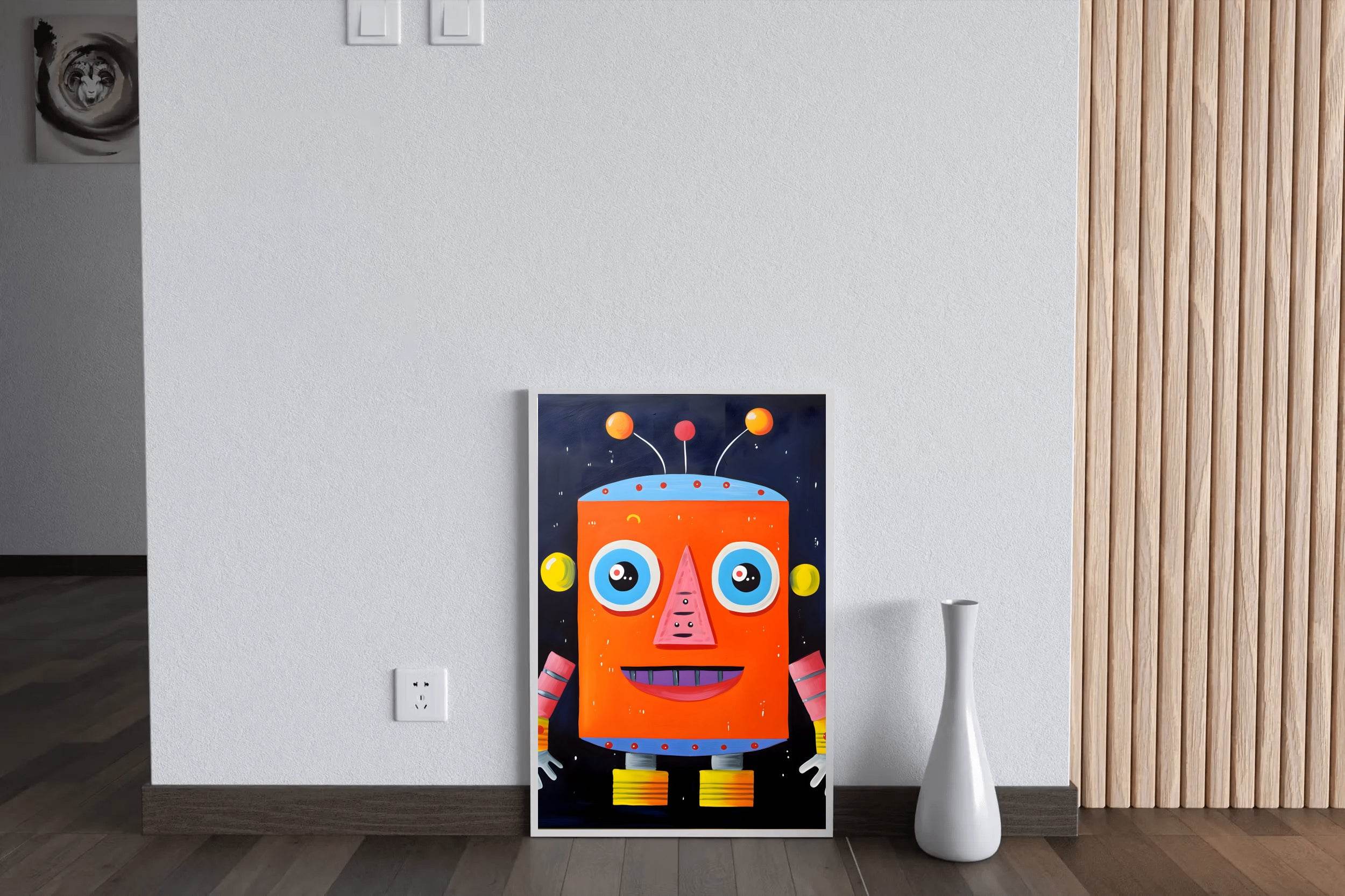 Paper Drawing of Red Smiling Robot - beink online art store