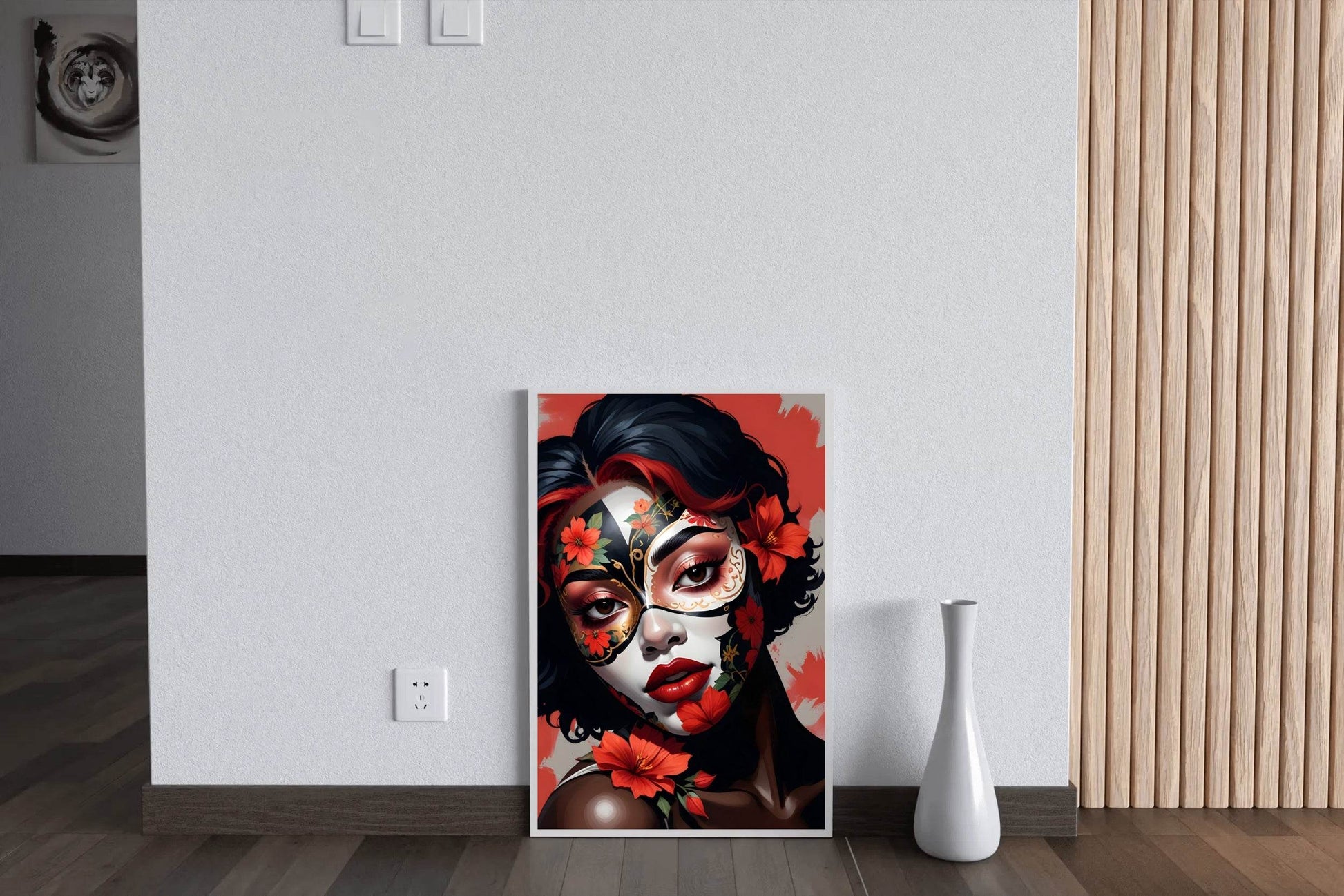 Lady Wearing Flower Mask Wall Art - beink online art store