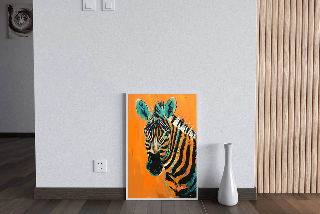 Orange Background Zebra Painting Wall Art - beink online art store