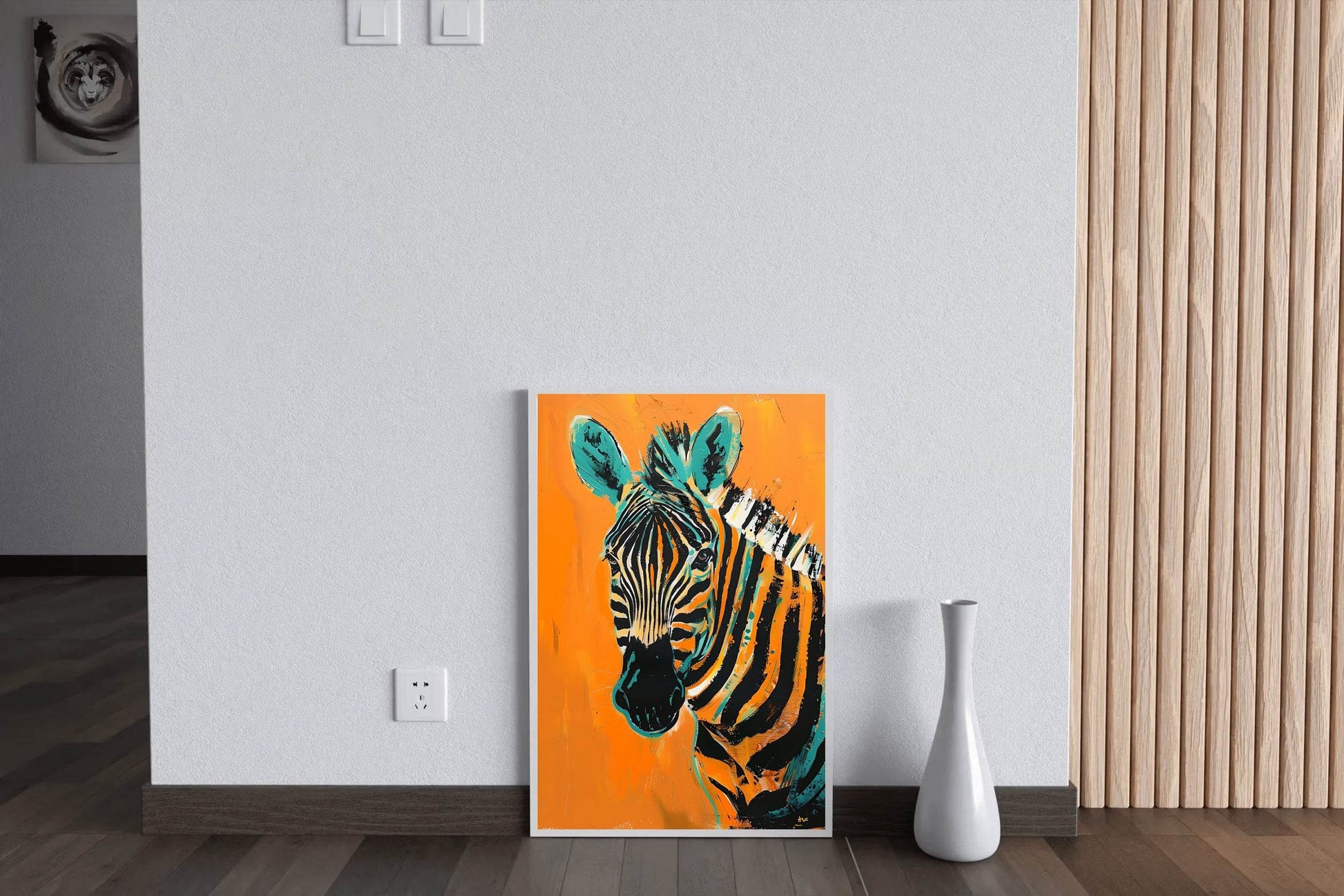 Orange Background Zebra Painting Wall Art - beink online art store