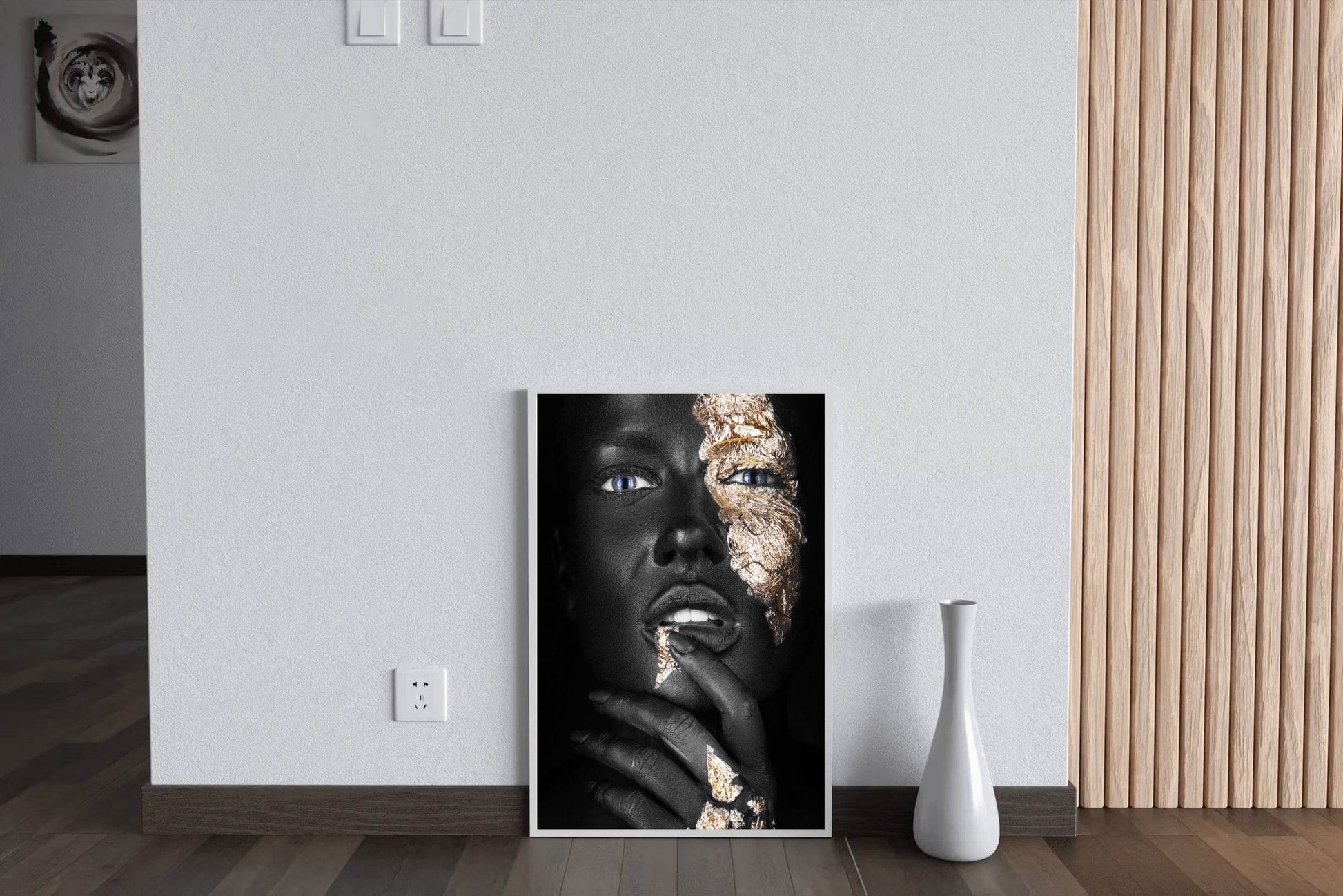 Dark Skinned Girl With Golden Makeup On Her Face Wall Art - beink online art store