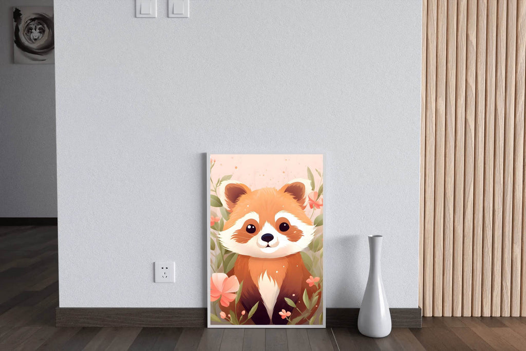 Red Baby Panda Sitting in Flowers - beink online art store