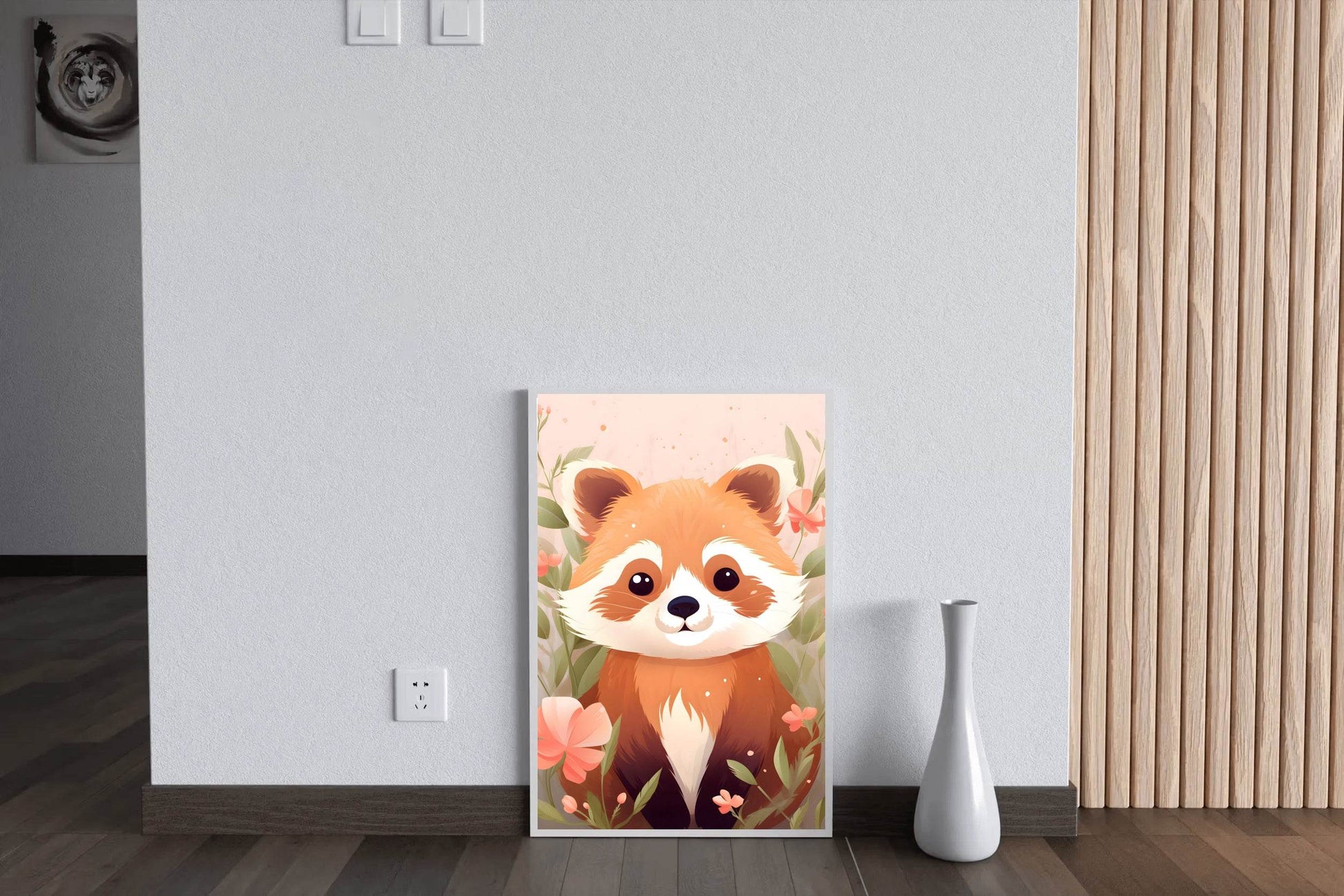 Red Baby Panda Sitting in Flowers - beink online art store