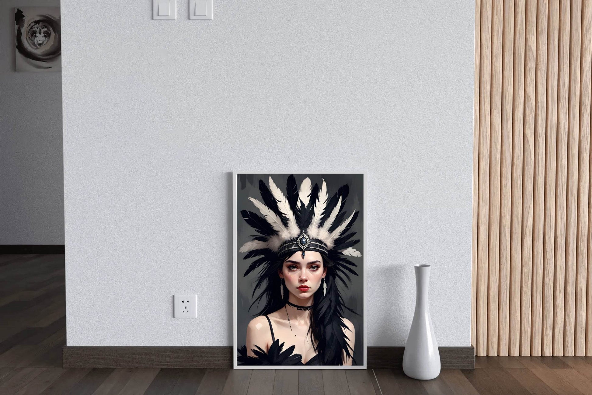 Women with Black and White feathers Hat Wall Art - beink online art store