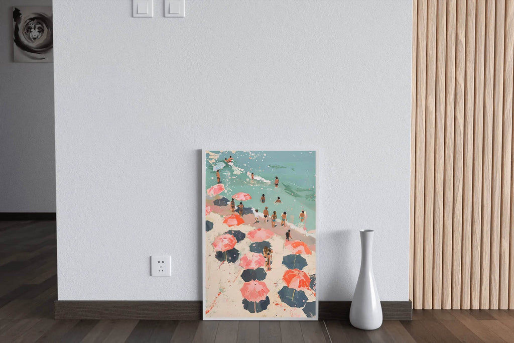 Painting People On The Beach With Umbrellas Wall Art - beink online art store