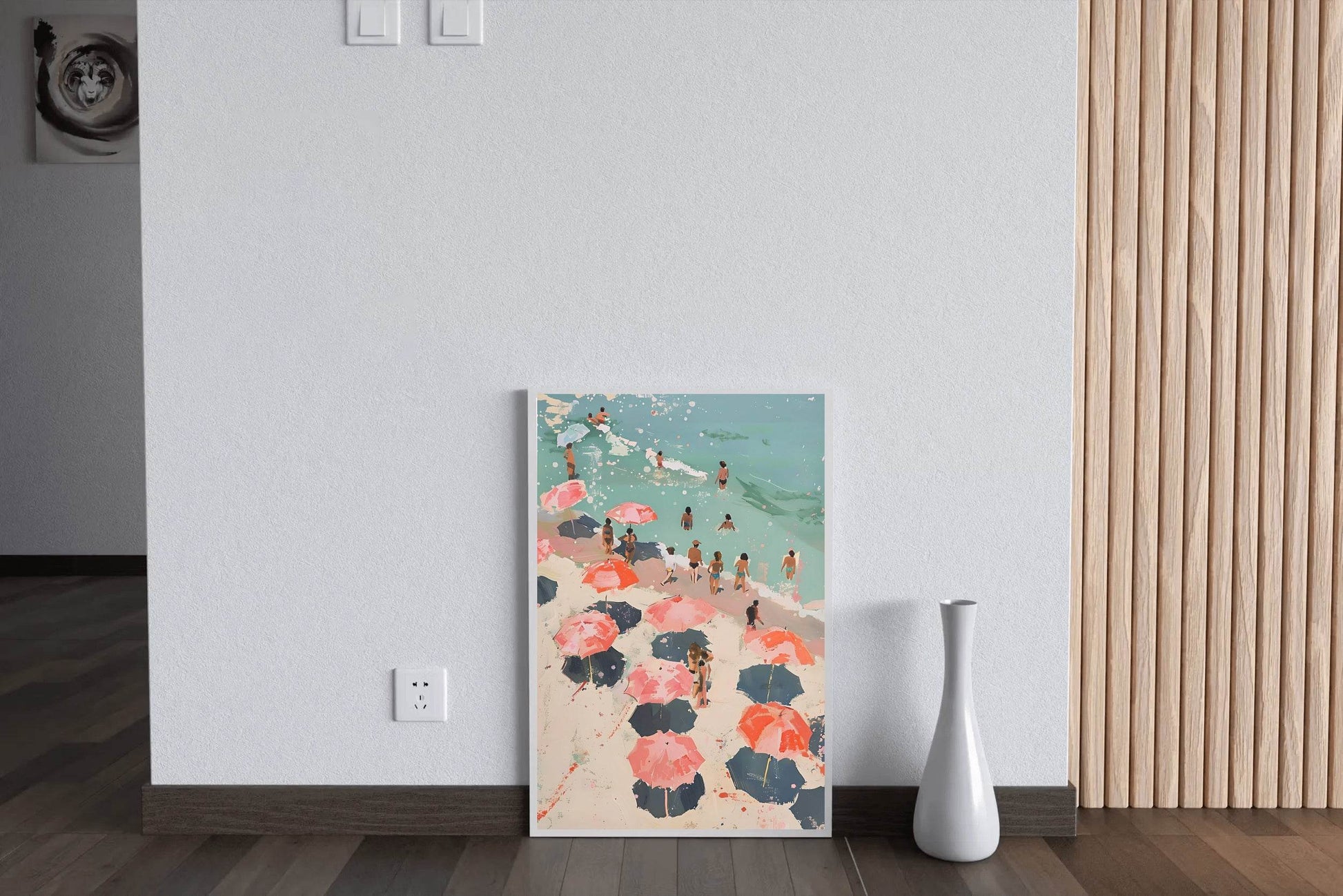Painting People On The Beach With Umbrellas Wall Art - beink online art store