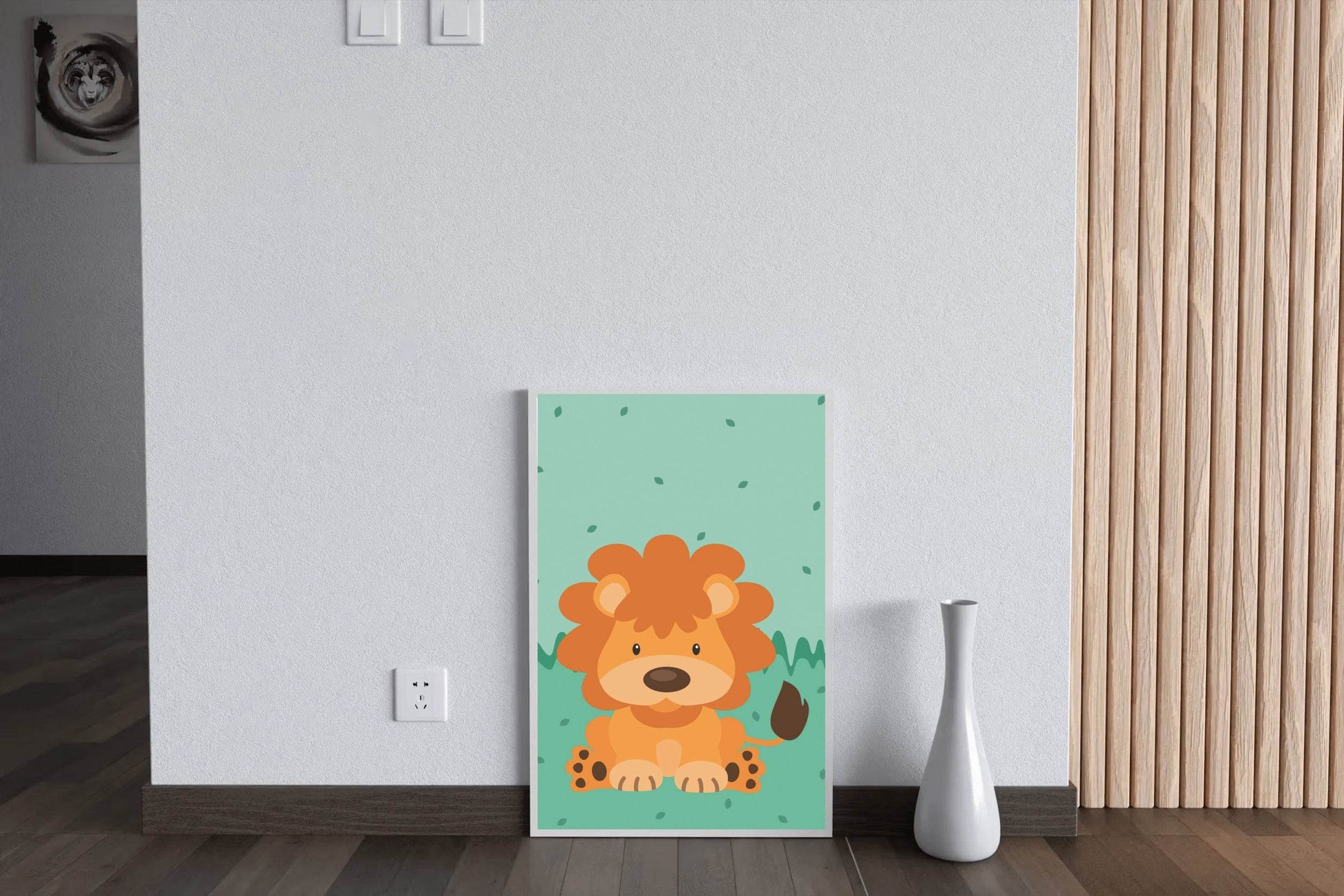 Cartoonish Little Lion Sitting on Grass - beink online art store