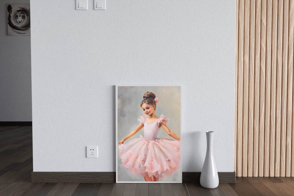 Watercolor Painting of Cute Dancing Girl in Pink Dress - beink online art store