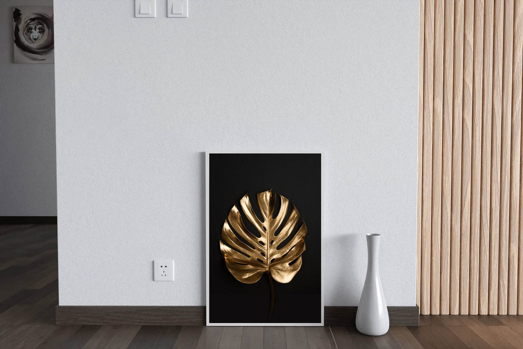 Golden Monstera Leaf Wall Art - beink online art store