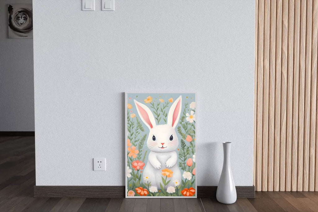 White Cartoonish Bunny Painting - beink online art store