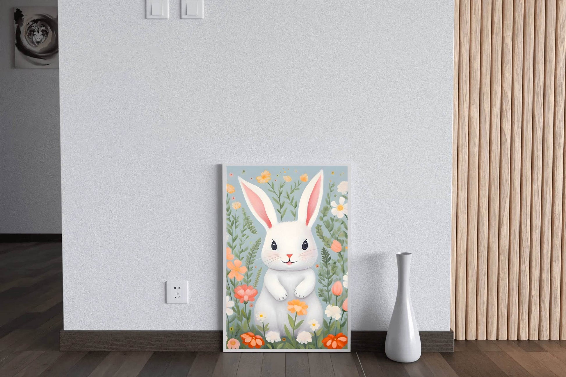 White Cartoonish Bunny Painting - beink online art store