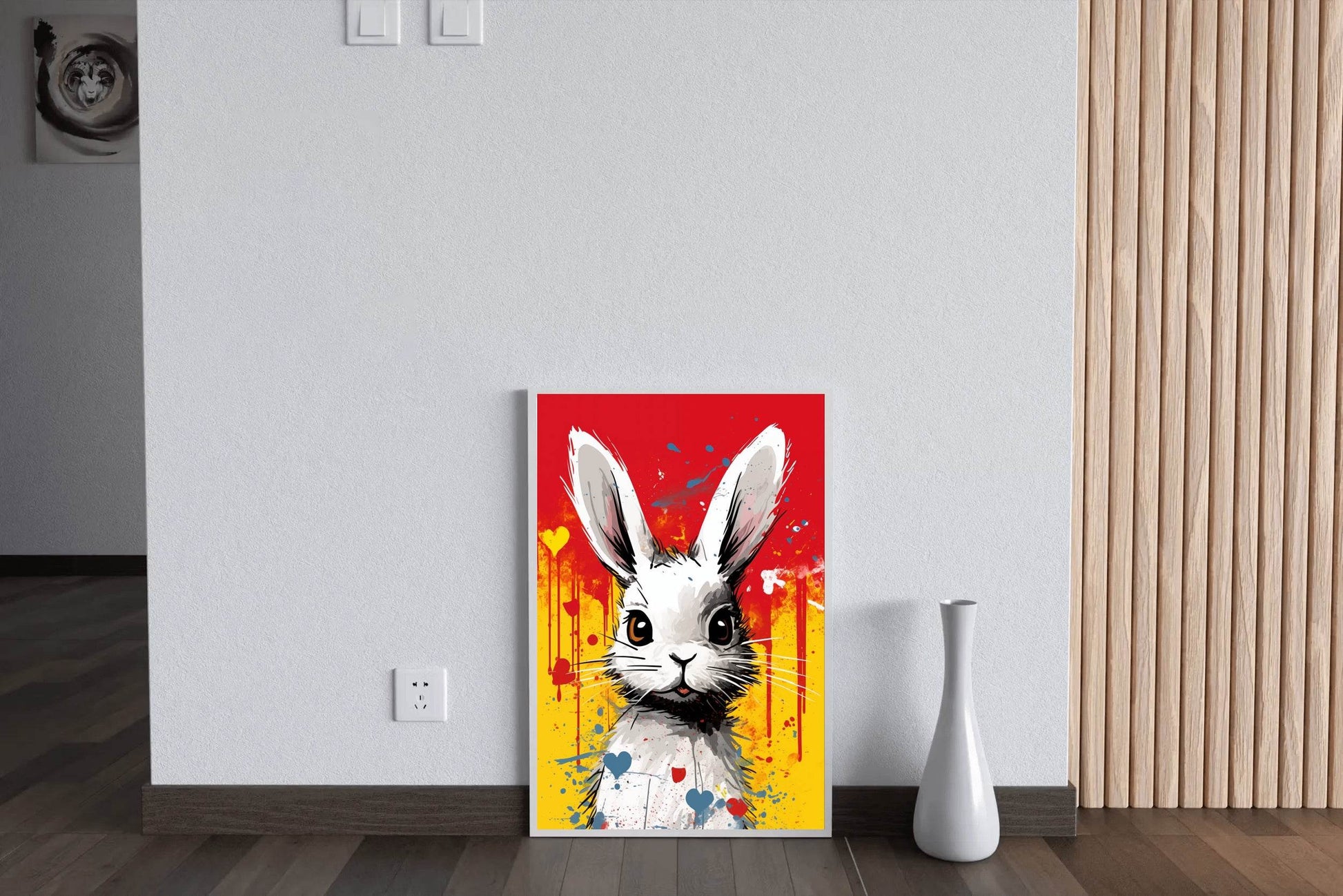 Painting of White Cartoon Rabbit Wall Art - beink online art store