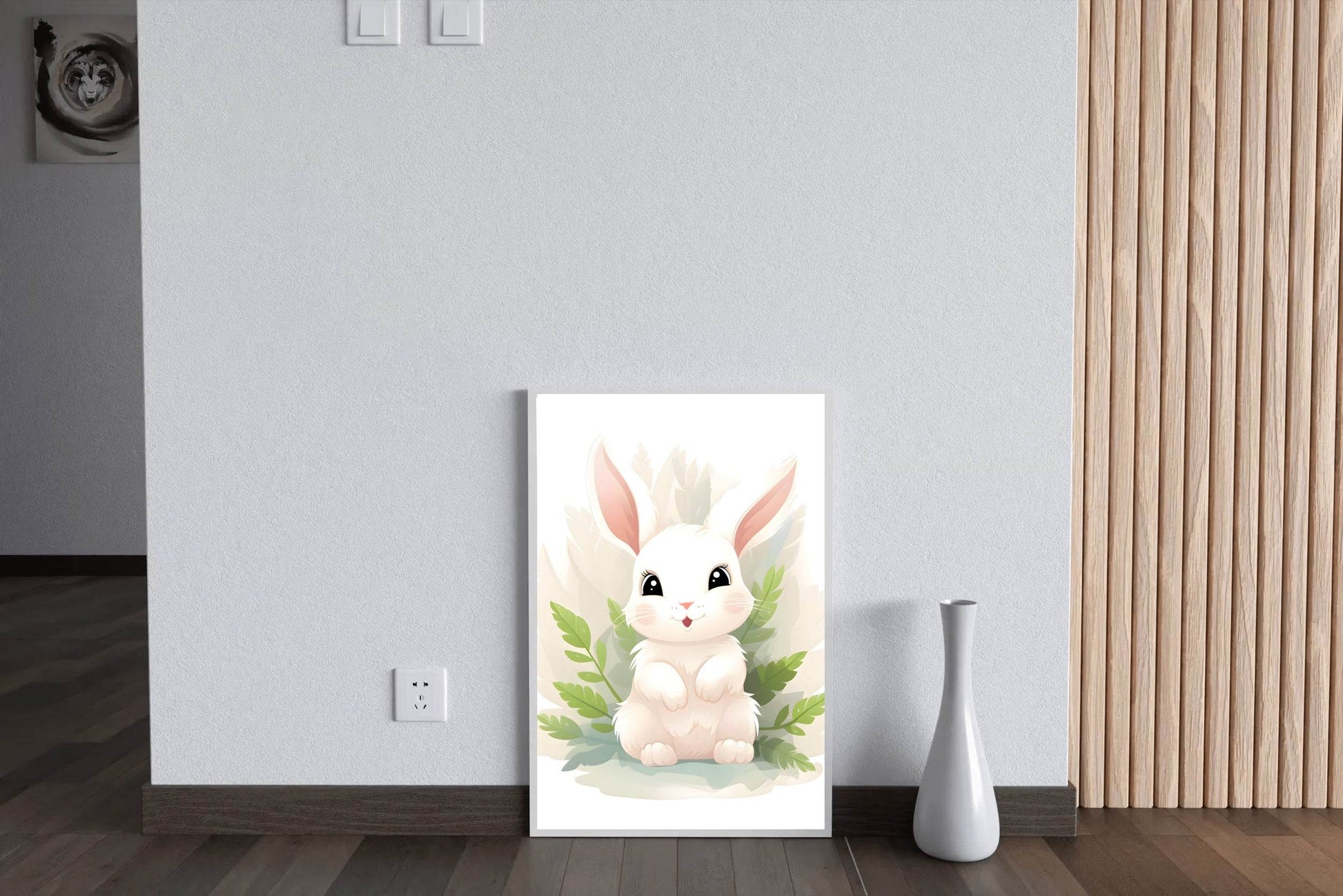 Cute White Bunny Stroked Painting - beink online art store
