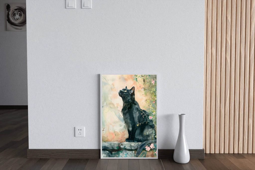 Watercolor Black Cat Animal Wall Art - beink online art store