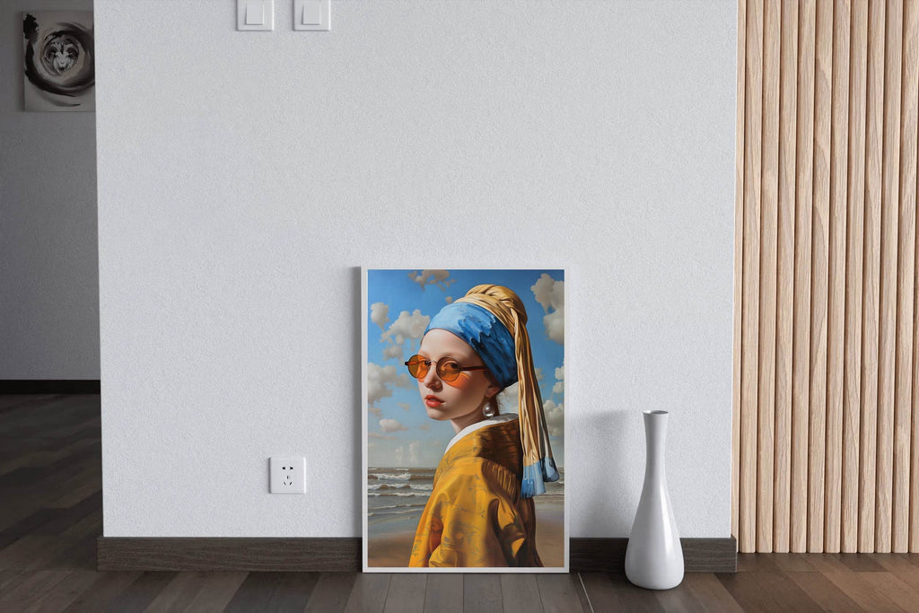 Vermeer's Girl with a Pearl Earring on the beach Wall Art - beink online art store