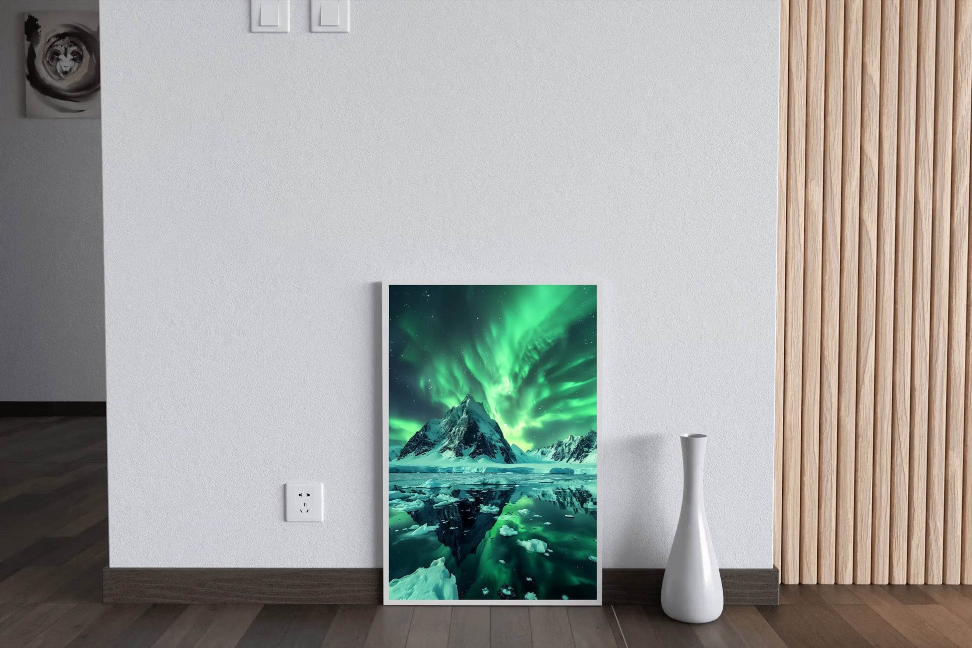 Green Northern lights with view ocean - beink online art store