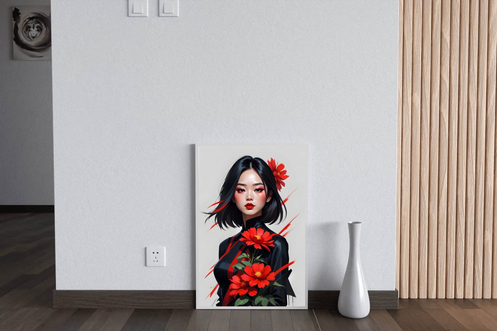 Asian Style lady with Red Flower Wall Art - beink online art store