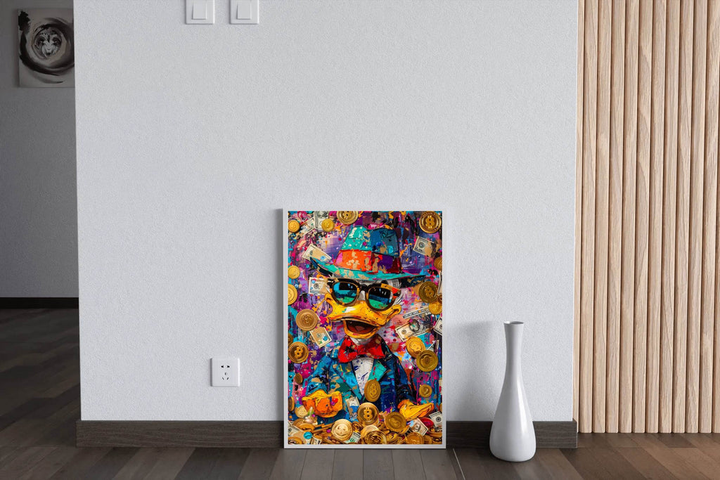 Donuld Duck with Money Around Wall Art - beink online art store