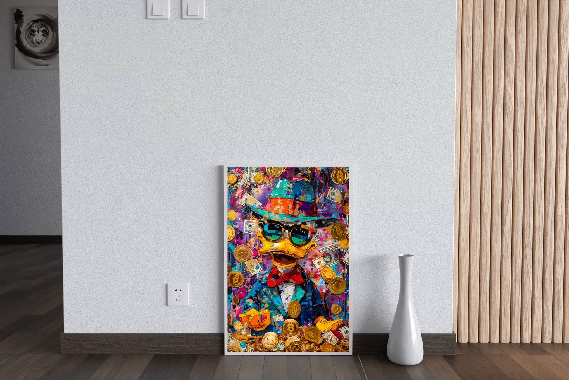 Donuld Duck with Money Around Wall Art - beink online art store