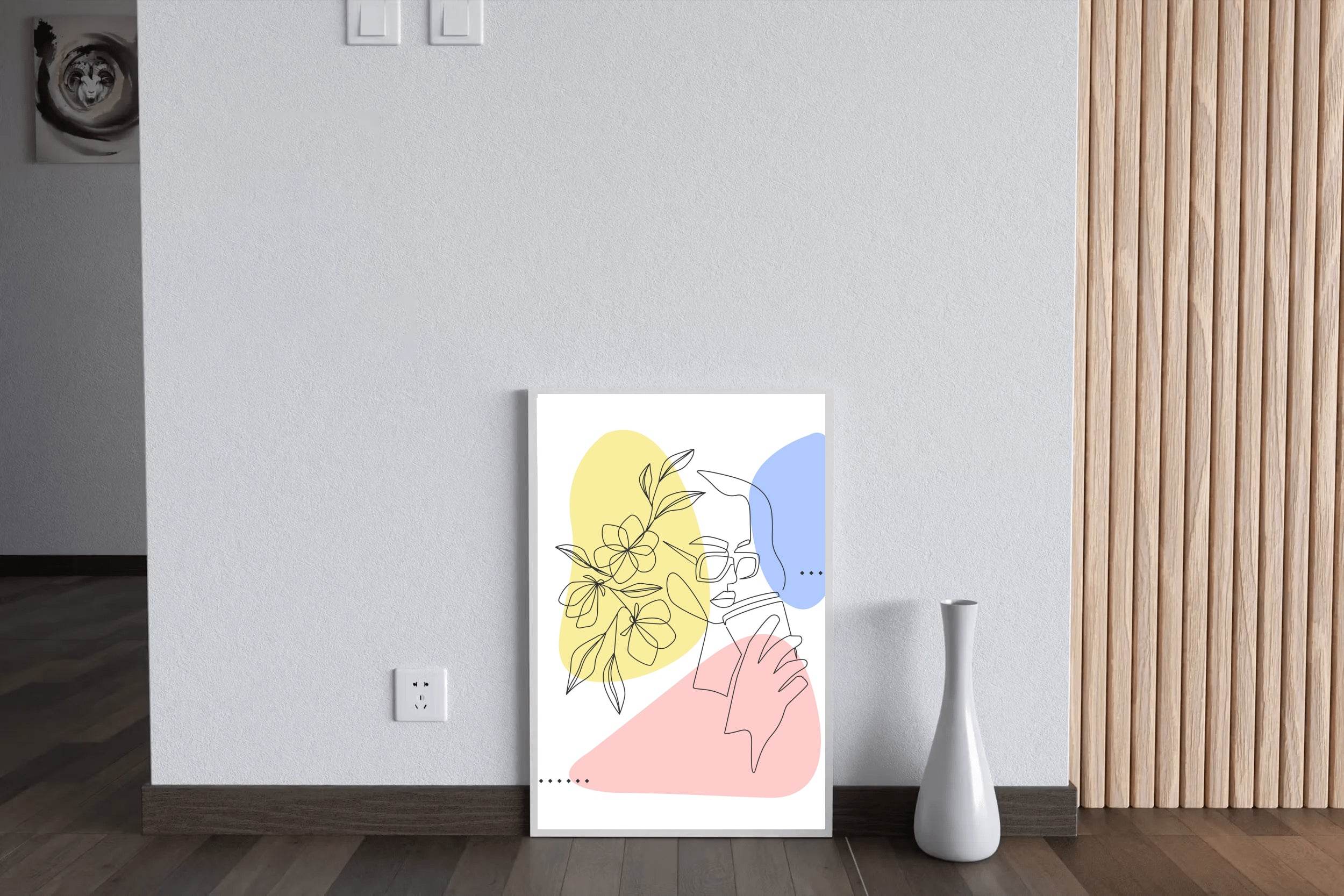 Minimal Woman and Flower Drinking Coffee Wall Art - beink online art store