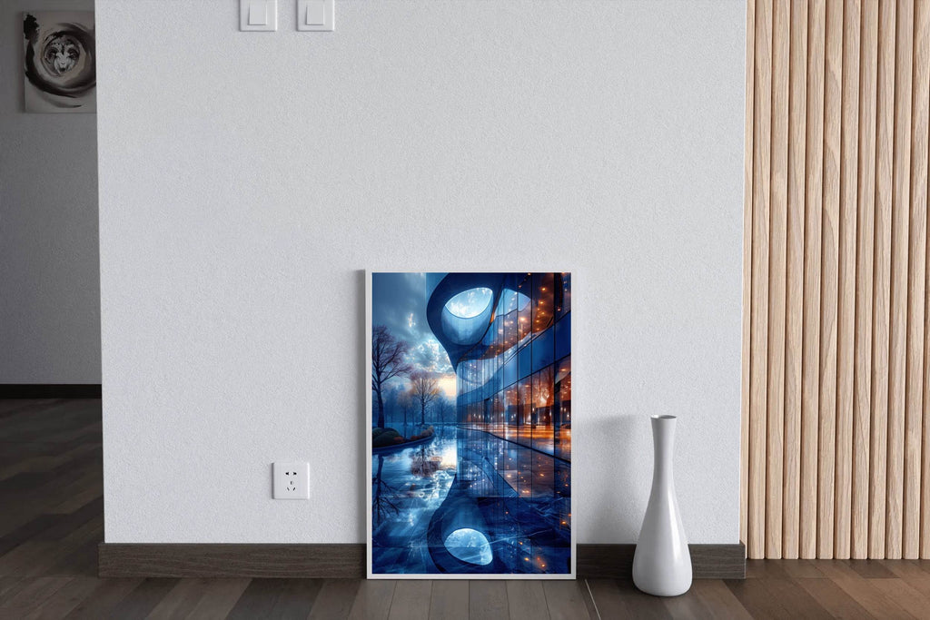 Blue Glass Building Wall Art - beink online art store
